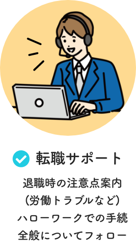 転職サポート 退職時の注意点案内(労働トラブルなど)ハローワークでの手続全般についてフォロー