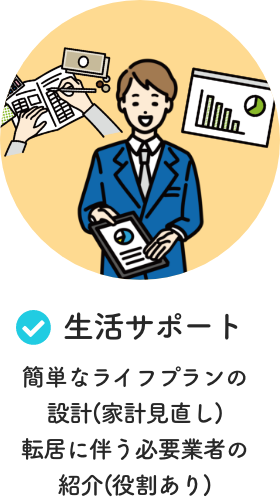 生活サポート 簡単なライフプランの設計(家計見直し)転居に伴う必要業者の紹介(役割あり)